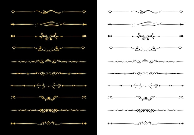 Set of line decorative calligraphic elements for editable and design mega set of floral dividers