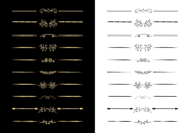 Set of line decorative calligraphic elements for editable and design mega set of floral dividers