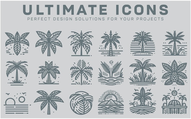 Set line icons of palm vector illustration