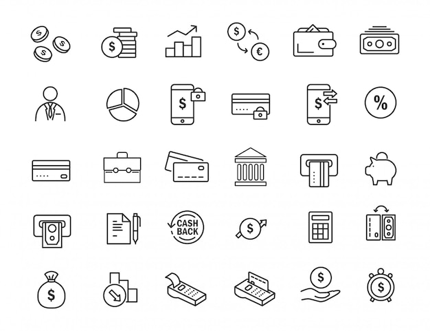 Set of linear banking icons. Finances icons in simple design.