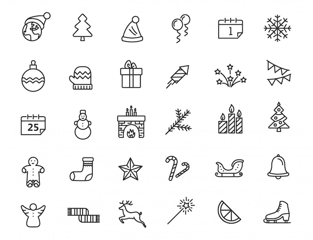 Set of linear Christmas icons. New Year icons in simple design.