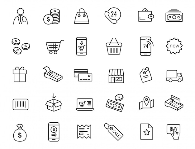 Set of linear e-commerce icons. Shopping icons in simple design.