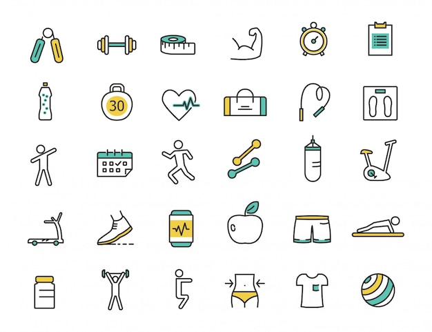 Set of linear fitness icons GYM icons