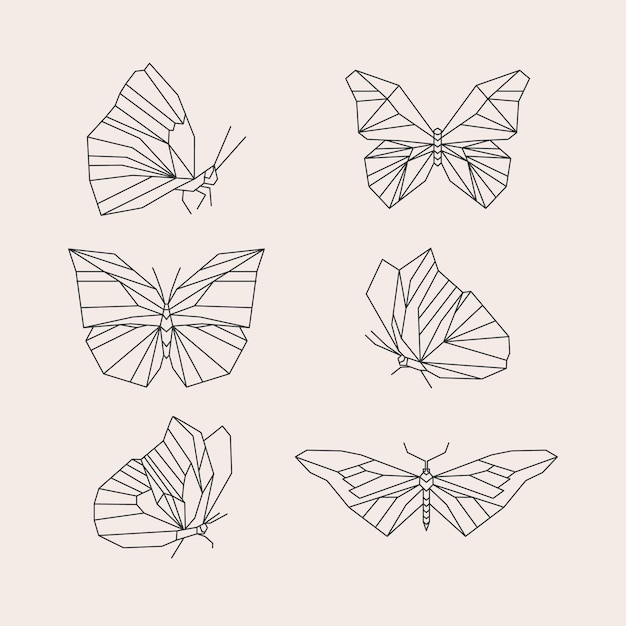 Set of linear flat butterfly outline