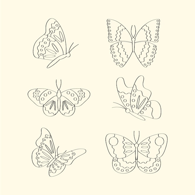 Vector set of linear flat butterfly outline