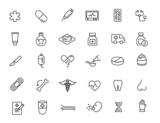 Set of linear medical icons