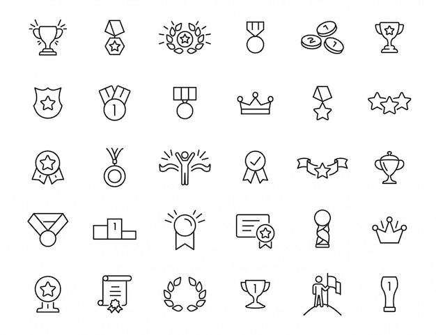 Set of linear trophy icons. Award icons in simple design. Vector illustration