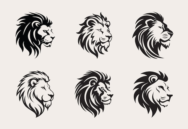 Set of lion head one color vector logo emblem or icon