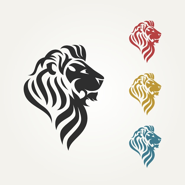 set of lion's head with different color logo template vector illustration design