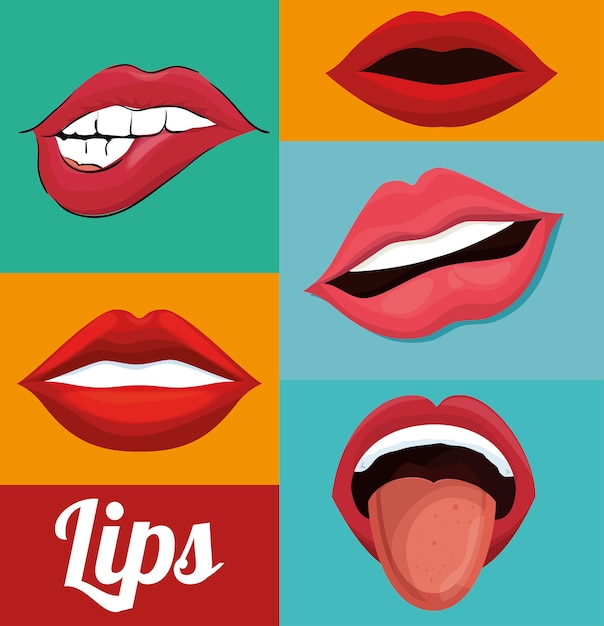 set lips female d icons 