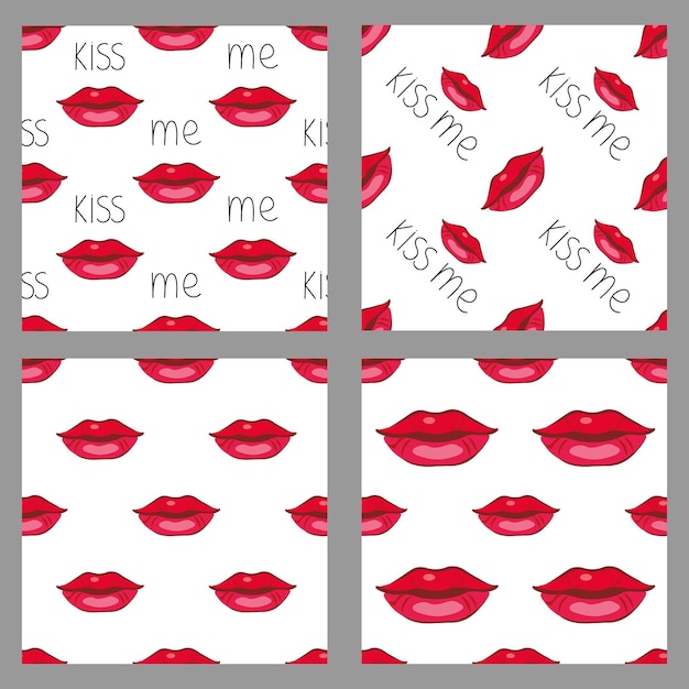 Set of lips seamless vector pattern Pattern with woman's red flat lips