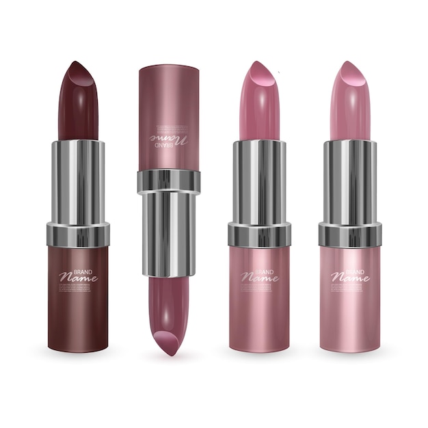 Set of lipsticks of colors from Brown to bodily, lipsticks on transparent background,   illustration