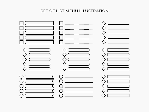 set of list menu illustration. task list