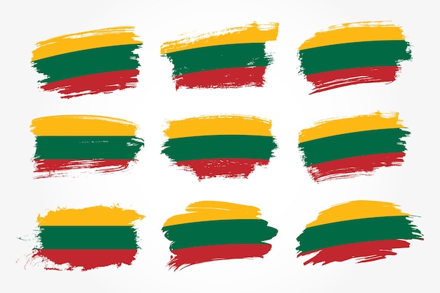 Set of Lithuania brush stroke flags collection