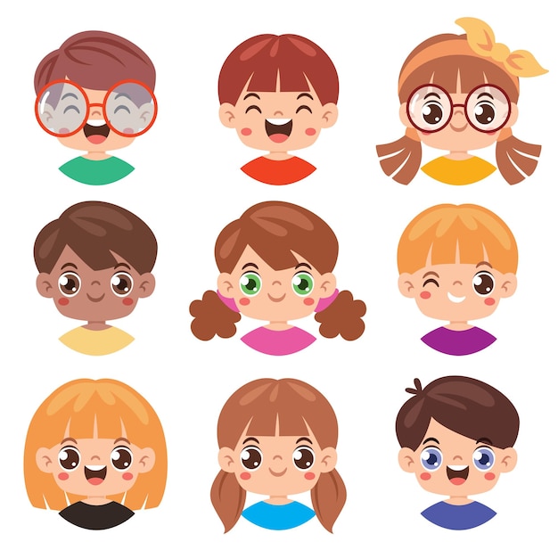 Set Of Little Cartoon Kids