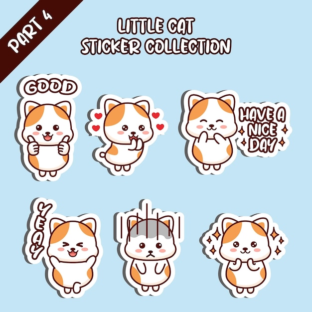 Set of little cat sticker collection good love have anice day yeay emoticon cute design