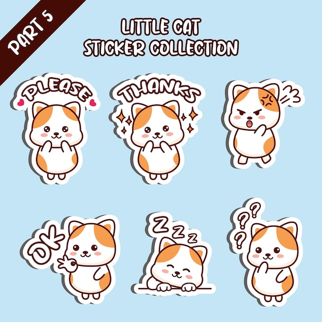 Set of little cat sticker collection please thanks angry OK sleep confuse emoticon cute design