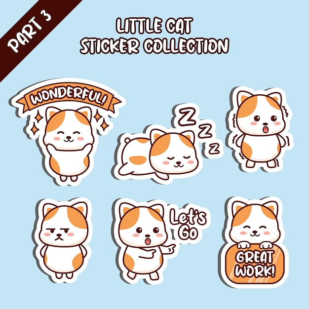 Set of little cat sticker collection wonderful sleep shock lets go great work emoticon cute design