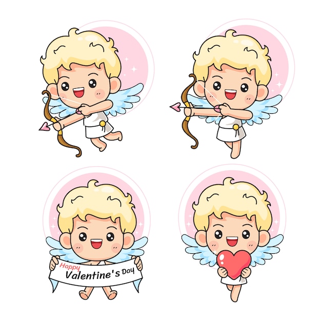 Set of little cute cupid in many pose