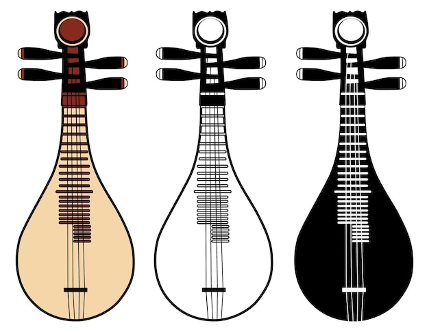 Set Liuqin Chinese Oriental traditional Music Instrument Icon Vector Illustration