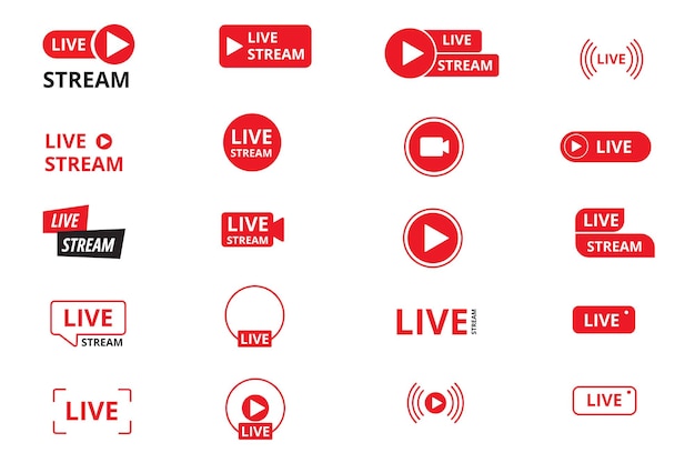 Set of Live stream icons Icons and buttons for live streaming broadcasting online stream Templat