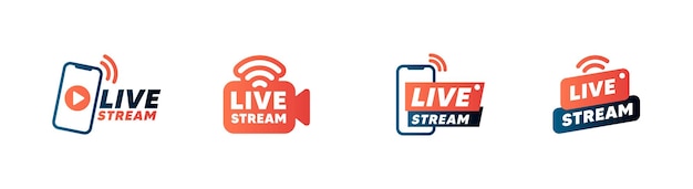 Set of live streaming icons and video broadcasting.