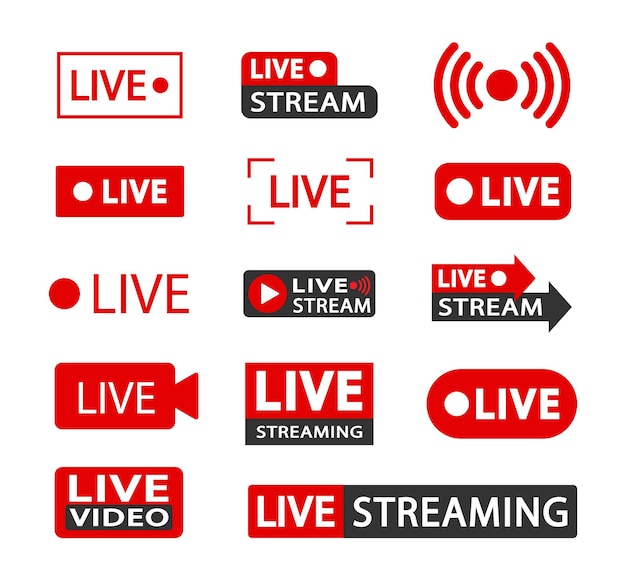 Set of live streaming icons and video broadcasting