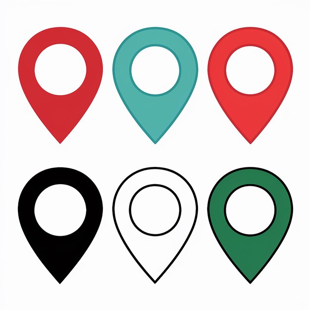 A set of location markers commonly known as pin icons