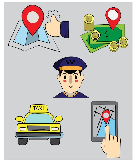 set of locations and taxi stickers