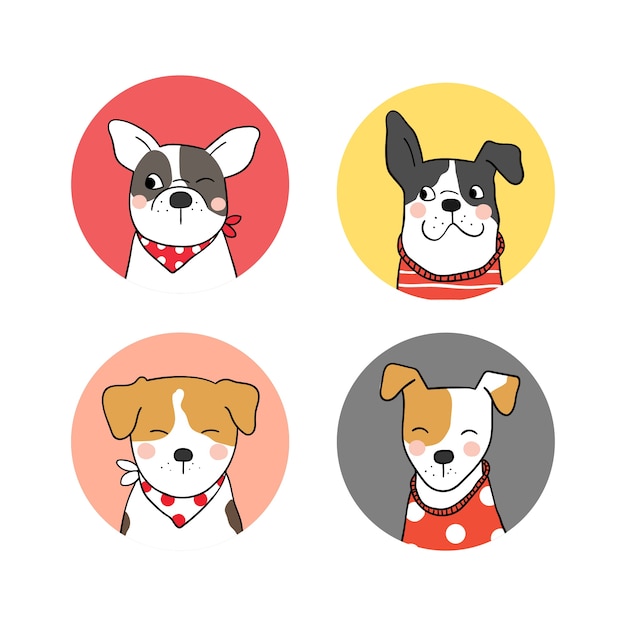 Set logo of cute dog Draw doodle style