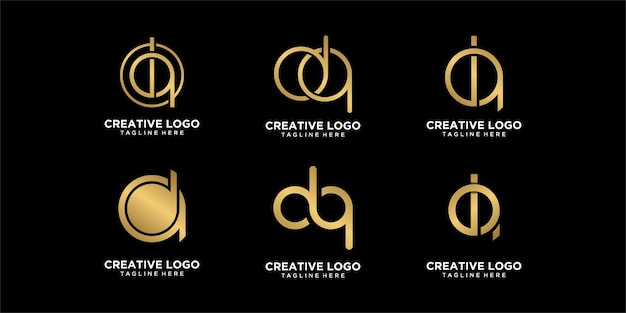 set logo d and q gold vector premium