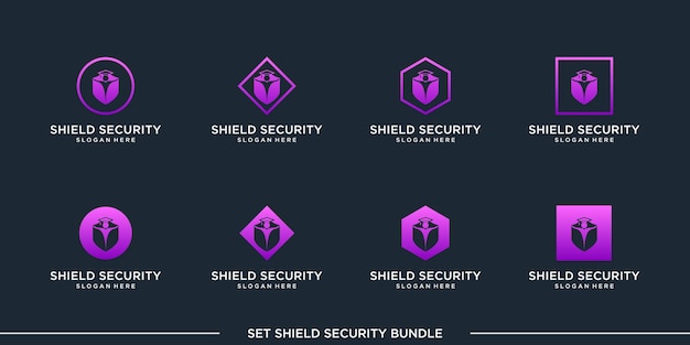 set logo shield security bundle vector premium