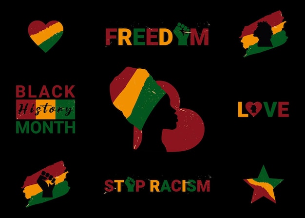 Set logo with text and illustration Black history month colorful minimal vector illustration in ret