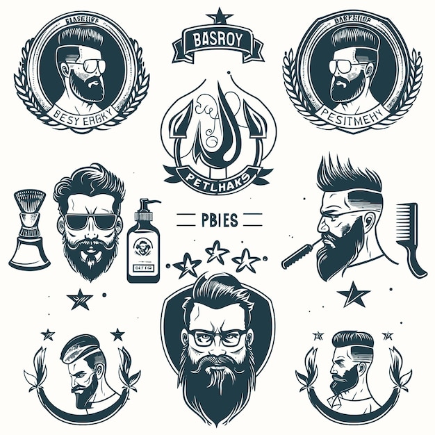 Vector a set of logos for a man with a beard and mustache