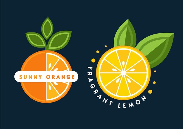 Set of logos with lemon orange fruits