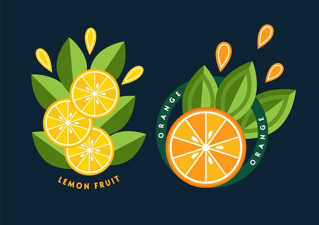 Set of logos with lemon orange fruits