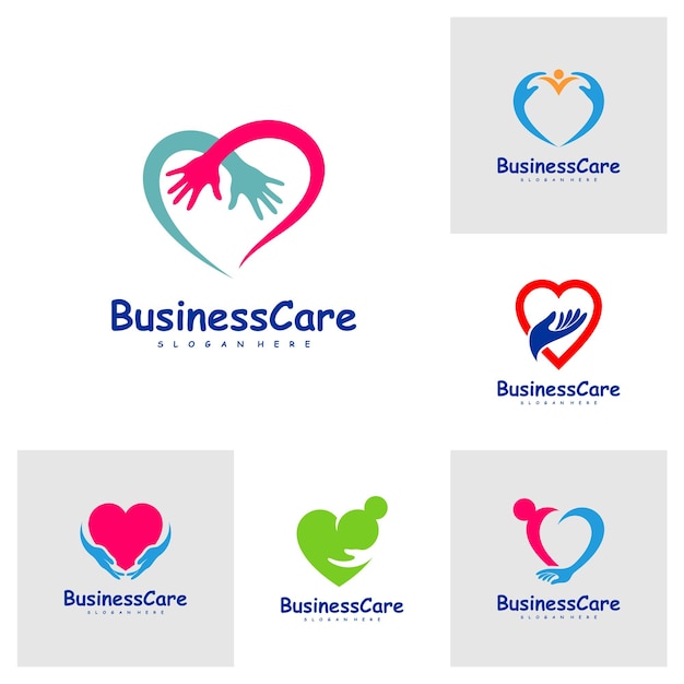 Set of Love Care logo design vector Icon Symbol Template Illustration