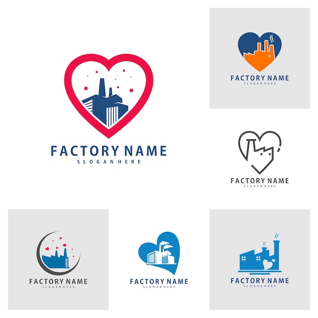 Set of Love Factory logo design vector Creative Factory logo design Template Illustration