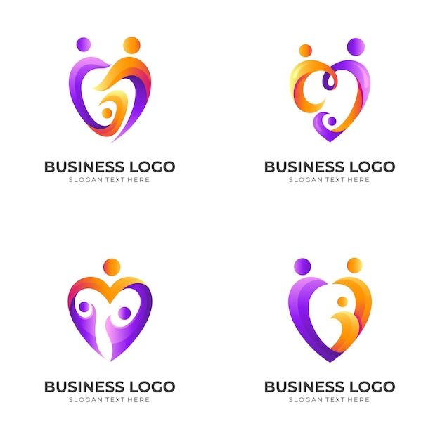 Set love family logo, people and love, combination logo with 3d colorful style