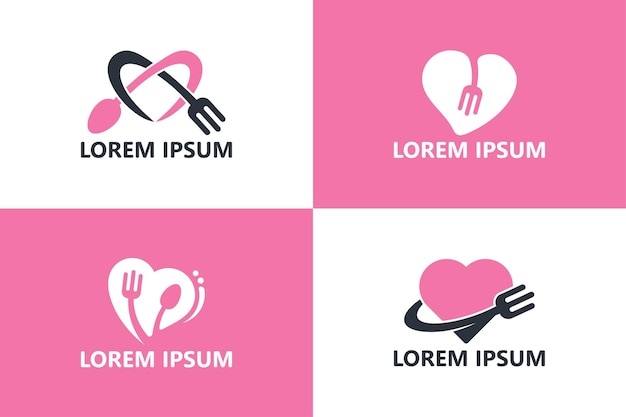 Set of love food logo template design vector