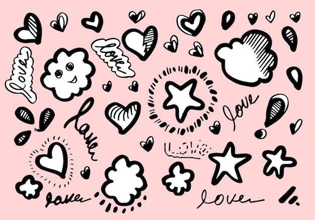 Set of love Hand drawing Doodle style for your design