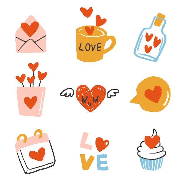 Set of love hand drawn vector illustration