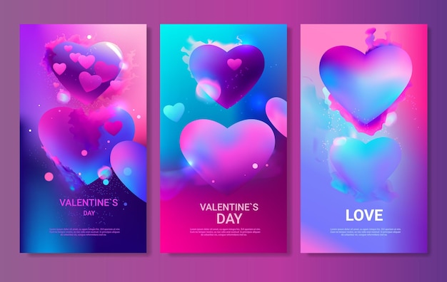 set love hearts happy valentine day holiday celebration templates collection horizontal copy space vector illustration