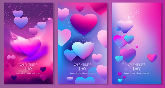 Set love hearts happy valentine day holiday celebration templates collection horizontal