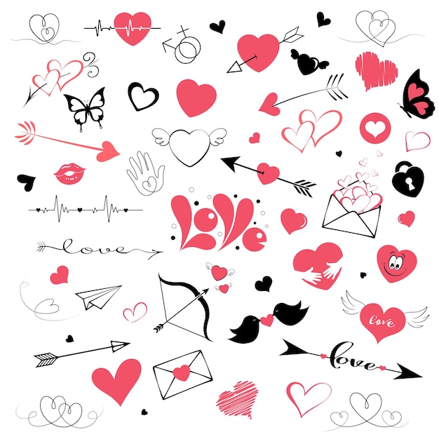 Set of love icons for decoration.