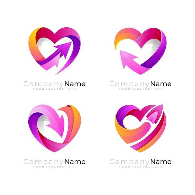 Set love logo and arrow design combination 3d colorful