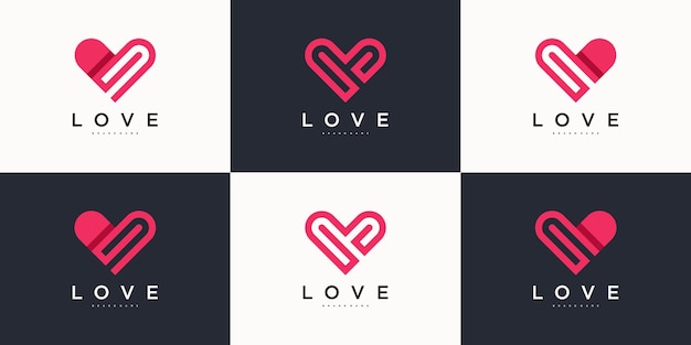 Set of love logos with modern line style Premium Vector