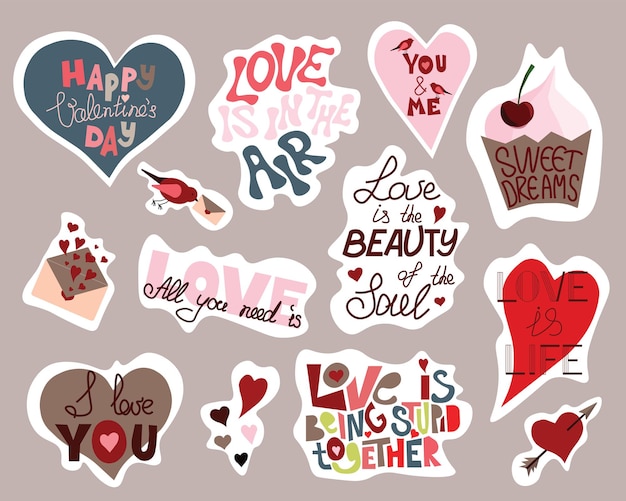 Set of love-themed stickers