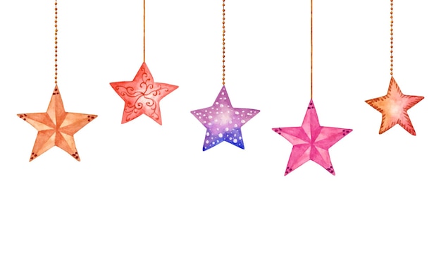 Set of lovely cute watercolor hanging stars background