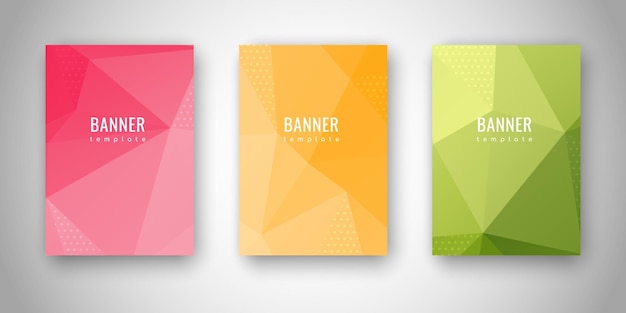 Set of low poly abstract banner templates Empty polygonal banners set Red yellow green triangular banners